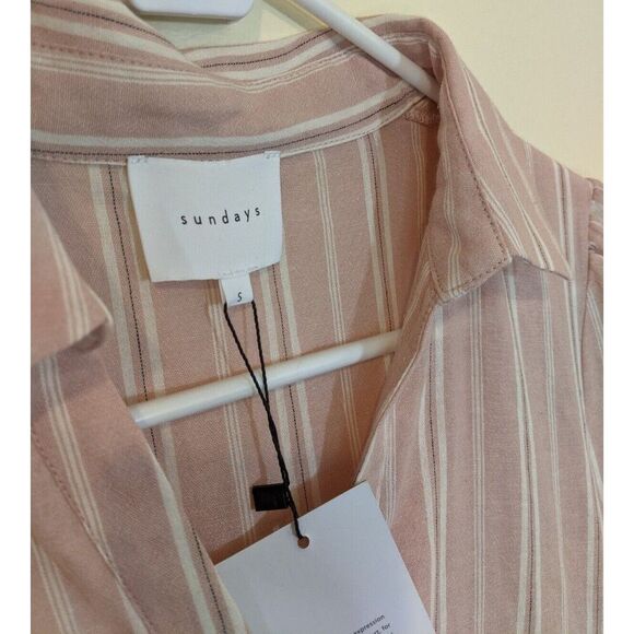 Sundays Elliot Shirt Dress Midi Maxi Pink Striped Long Sleeve Collared Small - Picture 11 of 13